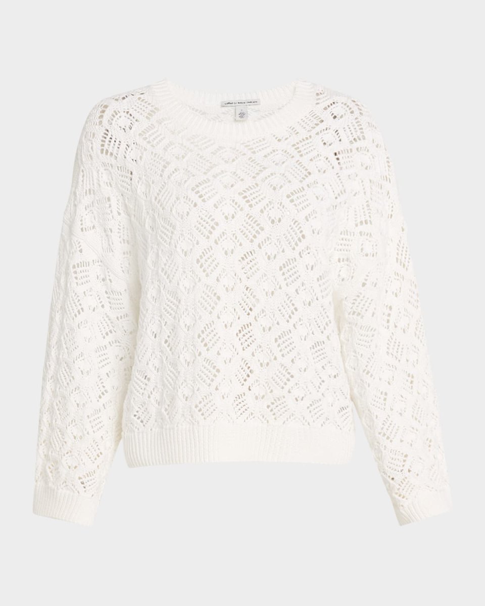 Pointelle-Knit Cotton Crewneck Sweat
